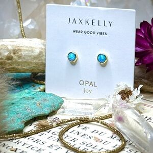 Jax Kelly Peruvian Blue Opal 18k Gold Plated Minimalist Stud Earrings